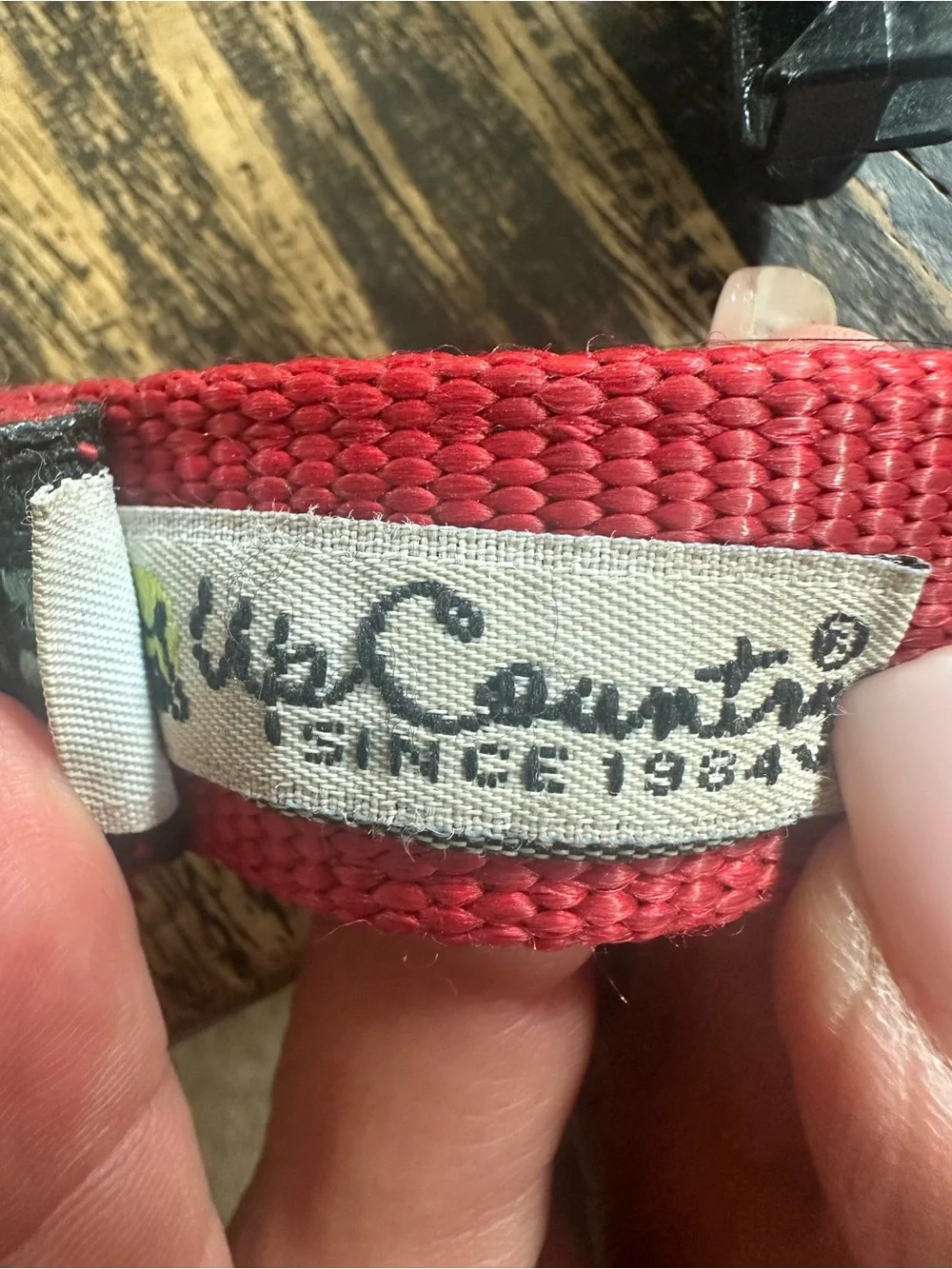 Vivacouture Black Collar with Teal Embroidered Text and Red Stitching